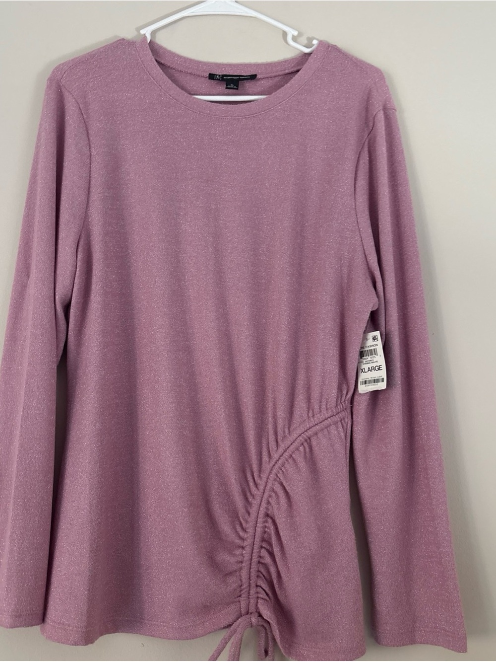 INC International Concepts Sparkle Ruched Long Sleeve Top - Mauve